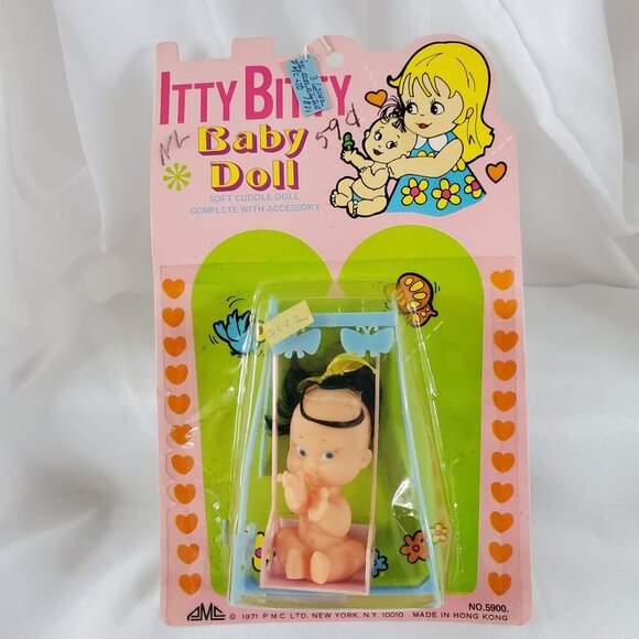 VTG 1971 Itty Bitty Baby Doll Soft 2" Cuddle Doll With Accessory New In Package - Picture 9 of 11